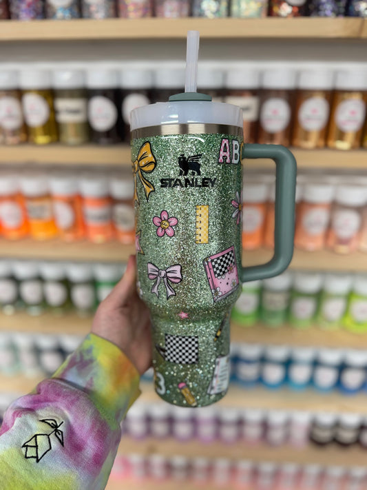 40oz Green Teacher Theme Stanley (Ready to Ship)
