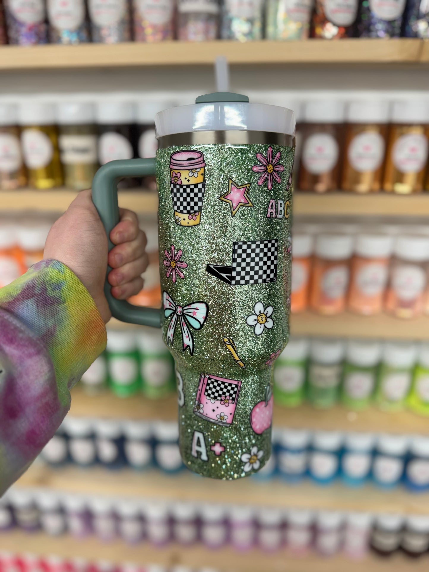40oz Green Teacher Theme Stanley (Ready to Ship)