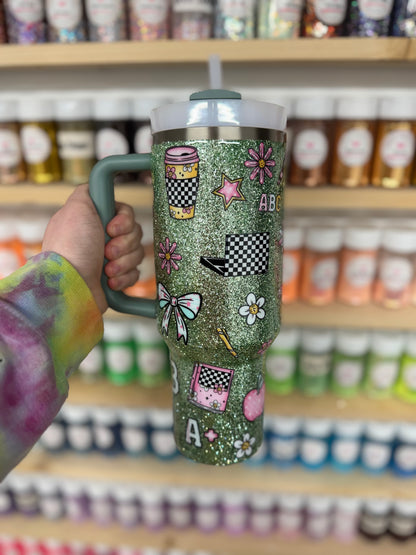 40oz Green Teacher Theme Stanley (Ready to Ship)
