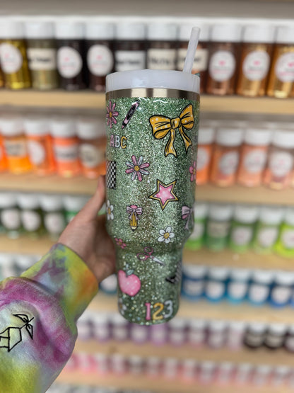 40oz Green Teacher Theme Stanley (Ready to Ship)