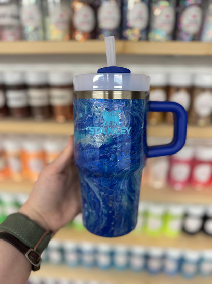20oz Blue and Silver Hydrodipped Stanley (Ready to Ship)