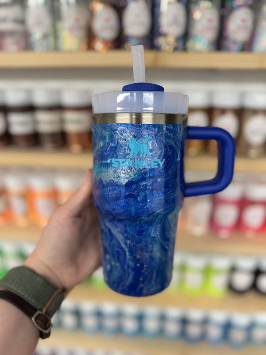 20oz Blue and Silver Hydrodipped Stanley (Ready to Ship)