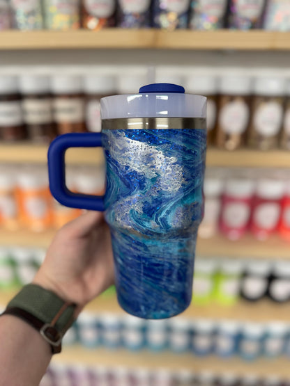 20oz Blue and Silver Hydrodipped Stanley (Ready to Ship)