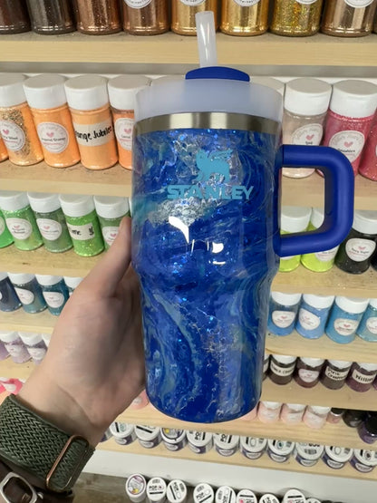 20oz Blue and Silver Hydrodipped Stanley (Ready to Ship)