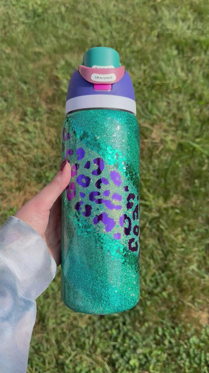 32oz Teal with Metallic Purple Swirl Owala (Ready to Ship)