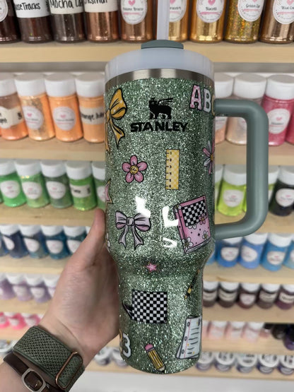 40oz Green Teacher Theme Stanley (Ready to Ship)