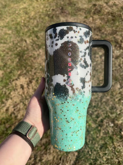 Cowprint and Teal Ombré HydroJug *MADE TO ORDER*