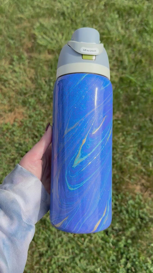 32oz Light Blue, Purple, and Gold Hydrodipped Owala (Ready to Ship)
