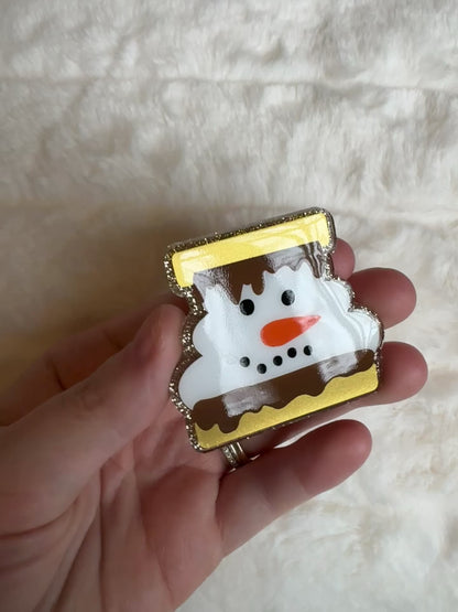 Snowman Smores Interchangeable Badge Reel