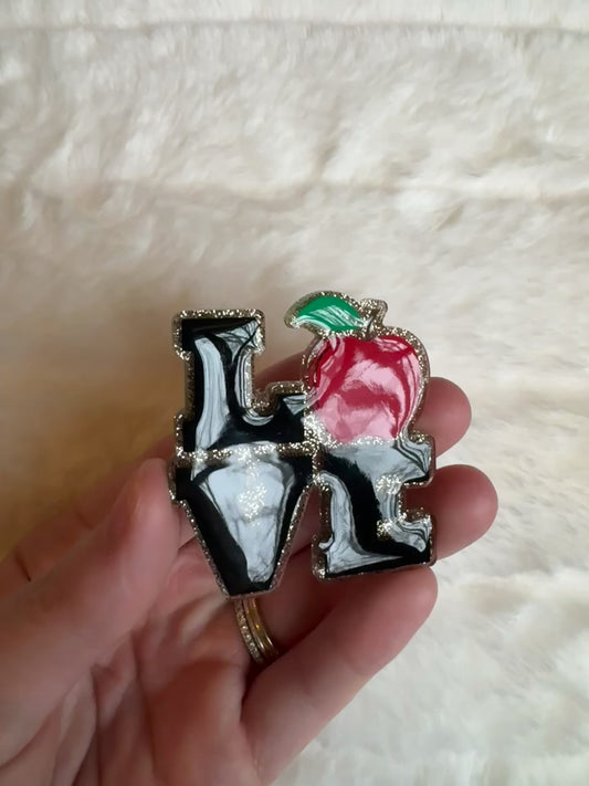 Teacher Love with Apple Interchangeable Badge Reel