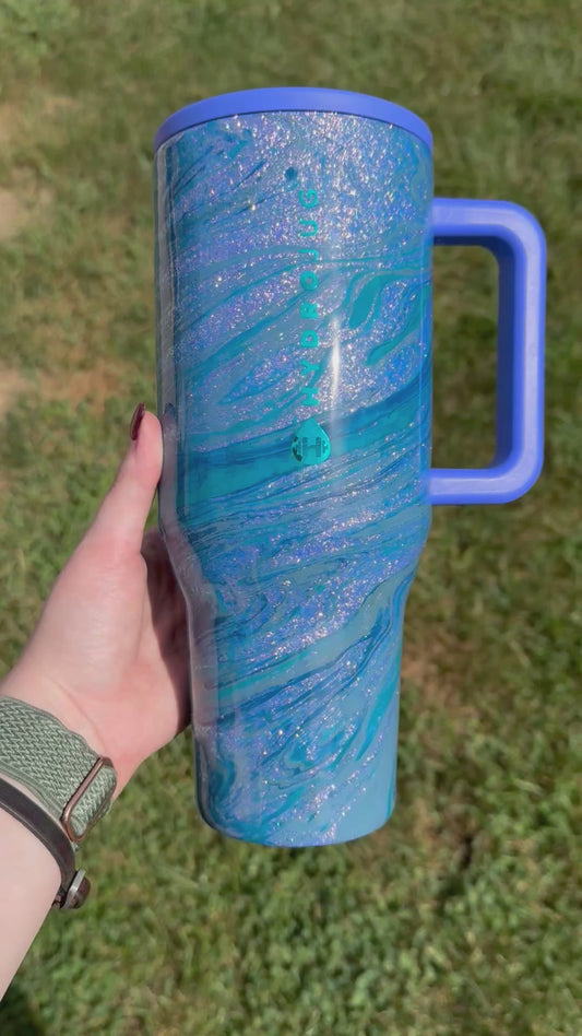 40oz Blue Colorshift with Dark Blue and Teal Hydrodipped HydroJug (Ready to Ship)