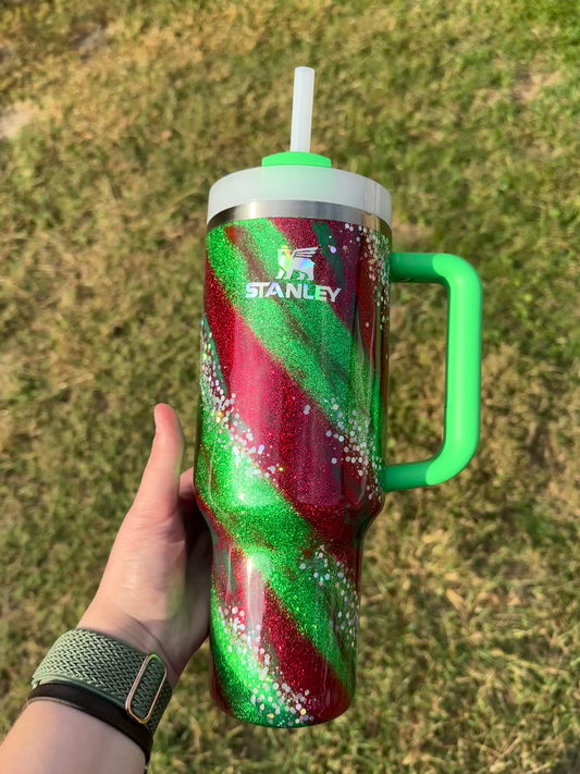 Red and Green with Silver Marble Stanley *MADE TO ORDER*