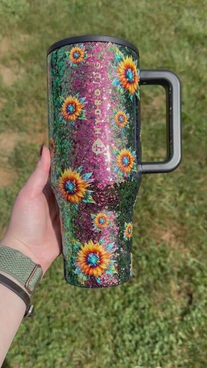 40oz Chunky Colorshift with Stain-glassed Sunflowers HydroJug (Ready to Ship)