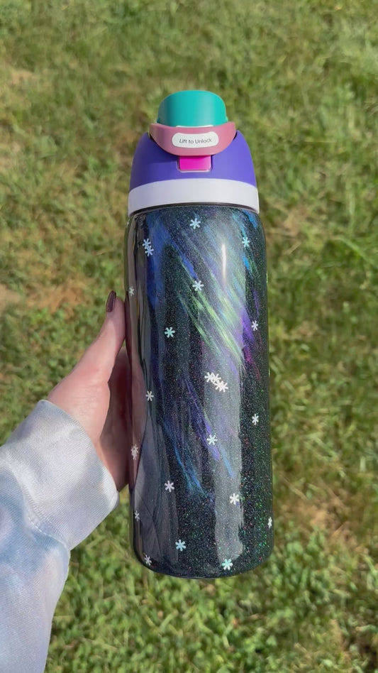 32oz Black Northern Lights with Snowflakes Owala (Ready to Ship)