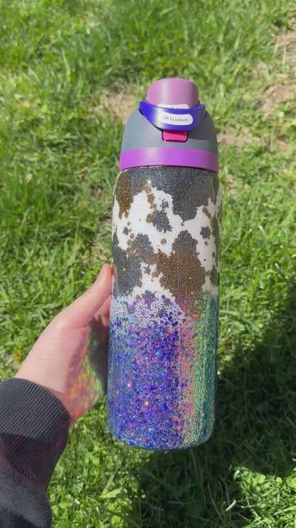 Custom Cowprint and Purple Colorshift Ombre Owala *MADE TO ORDER*