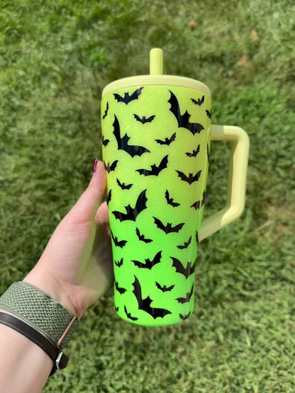 30oz Neon Green and Yellow Ombré with Bats BrüMate (Ready to Ship)