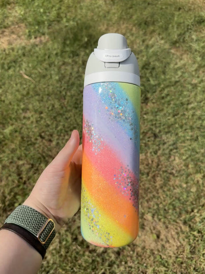 Neon Rainbow Marble Glitter Owala *MADE TO ORDER*