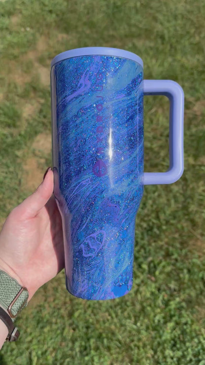 32oz Dark Blue with Light Purple and Teal Hydrodipped HydroJug (Ready to Ship)