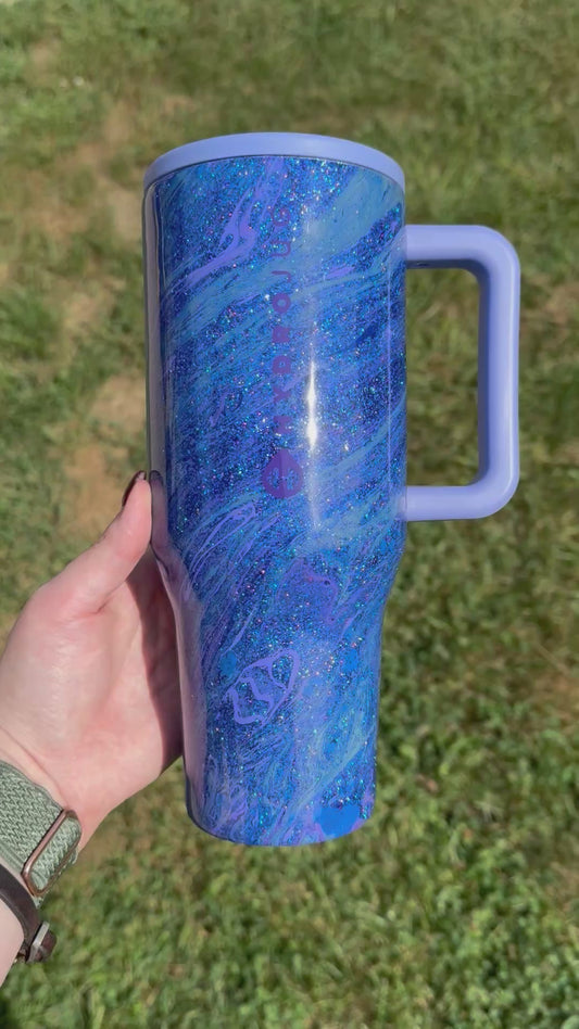 32oz Dark Blue with Light Purple and Teal Hydrodipped HydroJug (Ready to Ship)