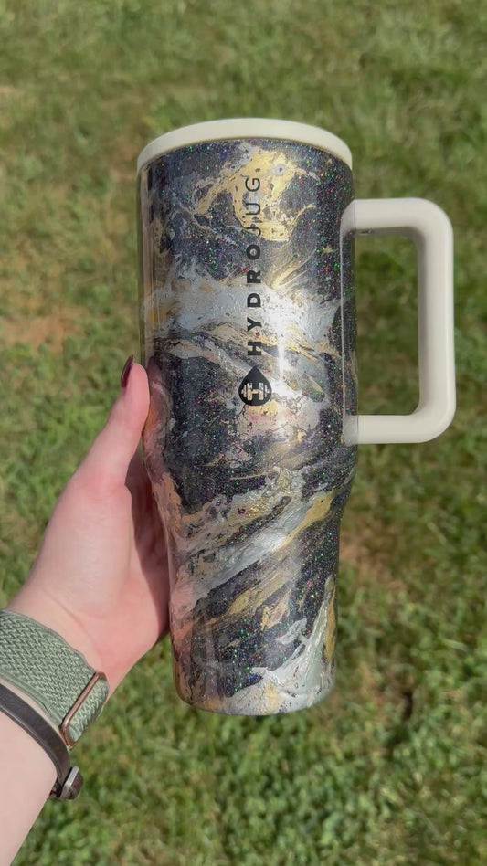 32oz Black with Gold and Silver Hydrodipped HydroJug (Ready to Ship)