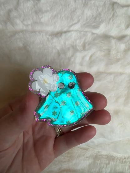 Teal Daisy Ghostie Interchangeable Badge Reel