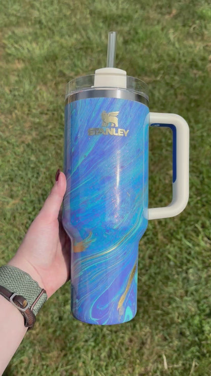 40oz Blue, Teal, Purple, and Gold Stanley (Ready to Ship)